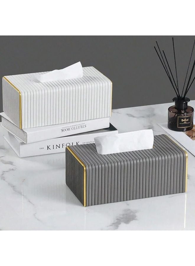 Dark Gray Nordic Faux Leather Tissue Box Cover Rectangular Striped Design For Living Room Dining Room Bathroom Decor - Image 1